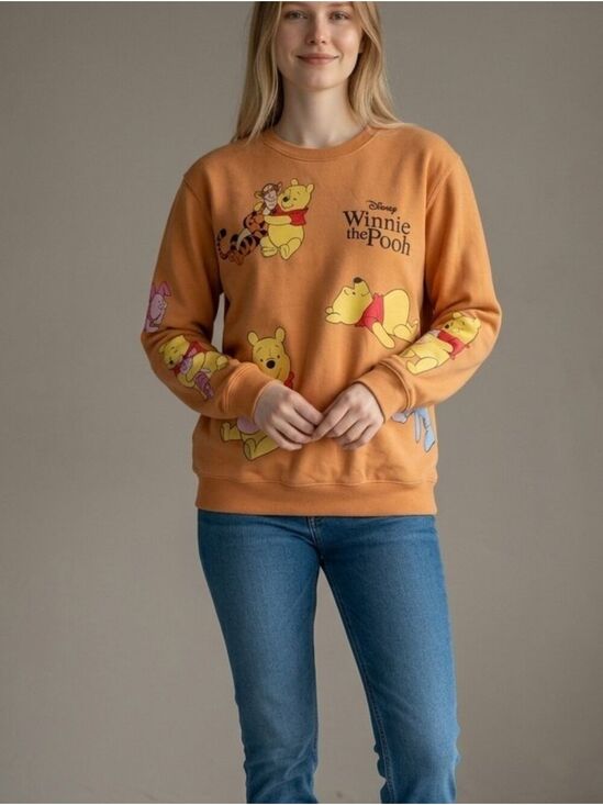 Disney Sweaters - Disney Winnie the Pooh Orange Character Graphic Crew Sweatshirt Women's Medium